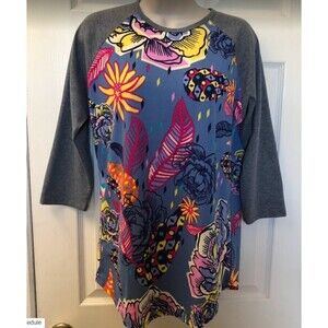 LULAROE Women's 3/4 Sleeve Medium Floral Gray Blue Abstract Knit Top Size Medium